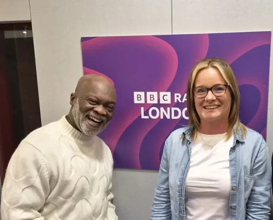 Lucie Chamberlain with Eddie Nestor at BBC Radio London